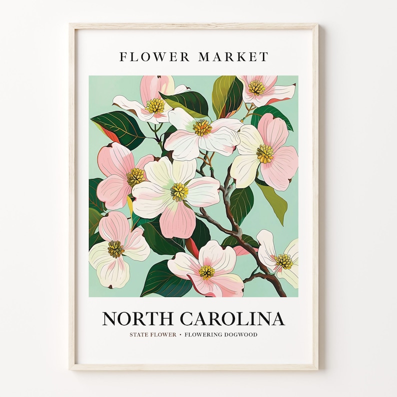 Flowering Dogwood Art Print: North Carolina State Flower, Pastel Botanical Wall Art image 1