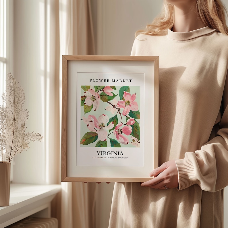 American Dogwood Art Print: Virginia State Flower, Botanical Pastel image 4