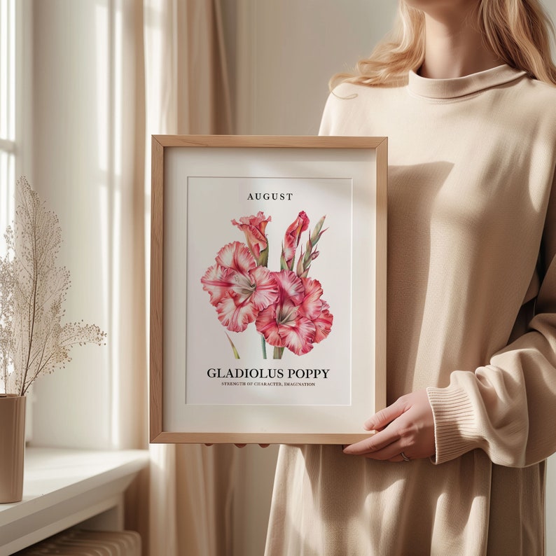 August Flower Art Print: 1960s Gladiolus & Poppy Poster image 4
