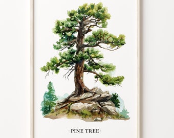 Pine Tree Art Print: Watercolor Forest Nature Poster