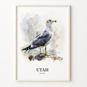 Utah State Bird Art Print, Utah Flower Wall Art, Utah Home Decor, State Art Print, Nature Art Decor, C31-142