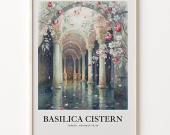 Architectural Poster, Basilica Cistern Watercolor Print on Matte Paper
