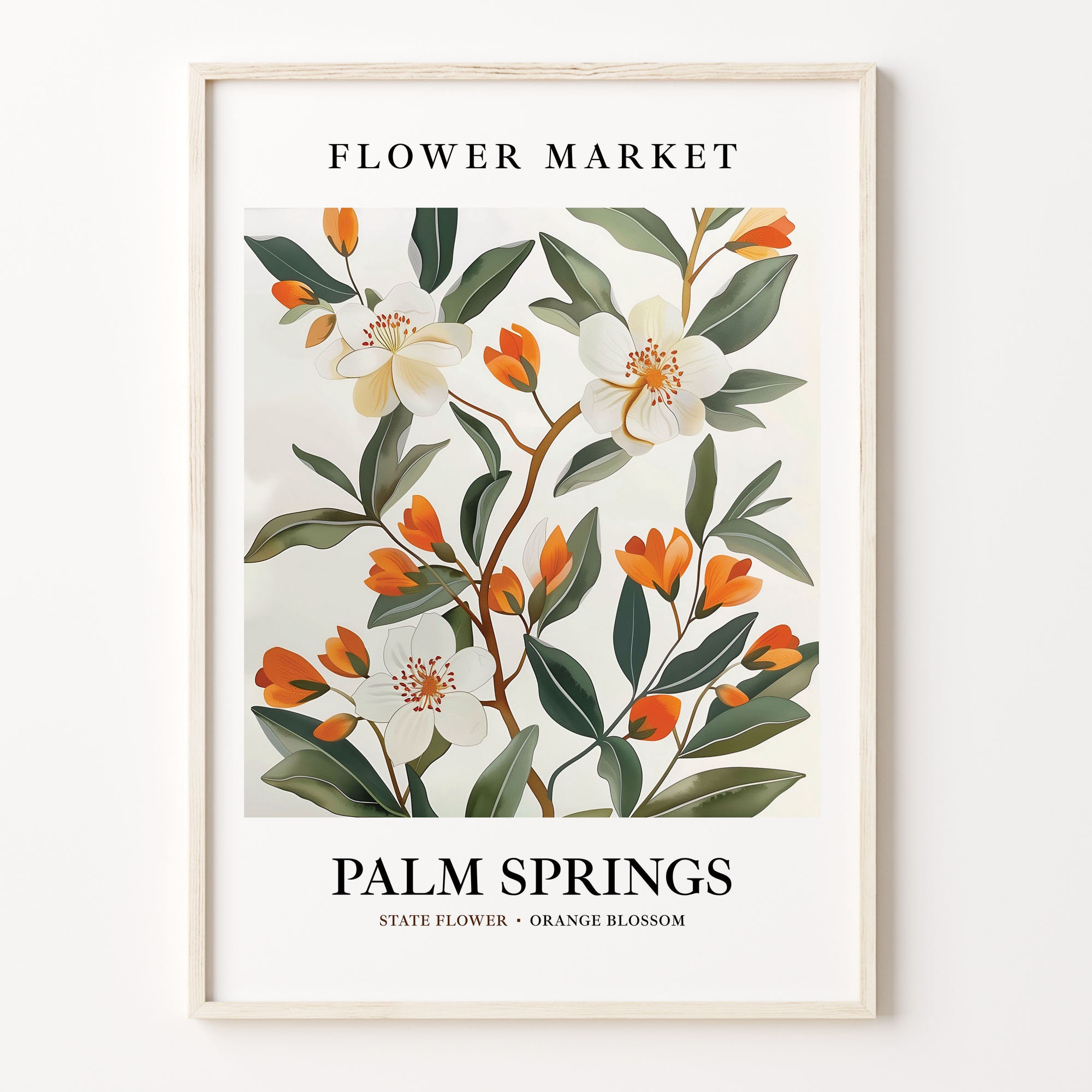 Palm Springs Florida Flower Market Art Print, Orange Blossom Wall Art, Botanical Pastel Artwork, Palm Springs Flower Decor, C31-194