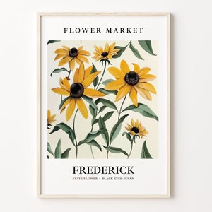 Frederick Maryland Flower Market Art Print, Black Eyed Susan Botanical Pastel Artwork, Frederick Flower Wall Art, C31-249