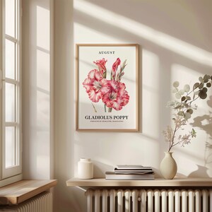 August Flower Art Print: 1960s Gladiolus & Poppy Poster image 2