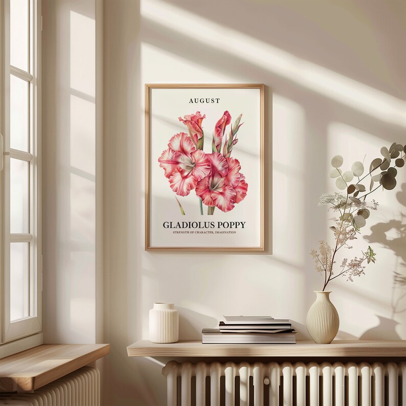 August Flower Art Print: 1960s Gladiolus & Poppy Poster image 2