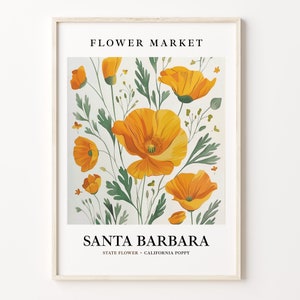 Santa Barbara Flower Market Art Print, California Poppy Wall Art, Botanical Pastel Artwork, Santa Barbara California Decor, C31-198