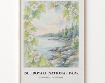 National Park Print, Isle Royale Watercolor Landscape on 200 Gsm Matte Paper