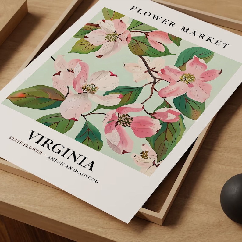 American Dogwood Art Print: Virginia State Flower, Botanical Pastel image 7