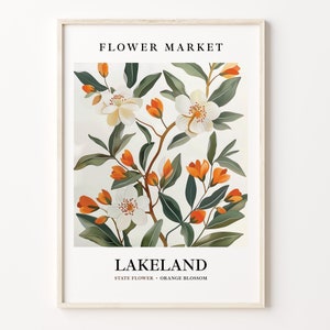 Lakeland Florida Flower Market Art Print, Orange Blossom Wall Art, Botanical Pastel Artwork, Lakeland Flower Decor, C31-216
