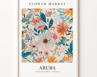 Aruba Flower Market Art Print: Botanical Wanglo Floral Wall Art
