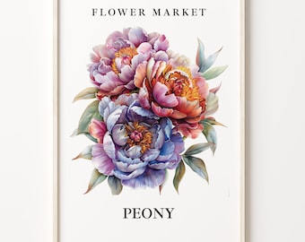 Peony Flower Market Art Print: Botanical Pastel Home Decor