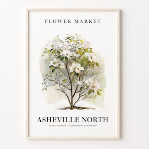 Asheville North Carolina Wild Flower Market Art Print, Botanical Pastel Artwork, Flowering Dogwood Wall Art, Asheville Flower, C31-152