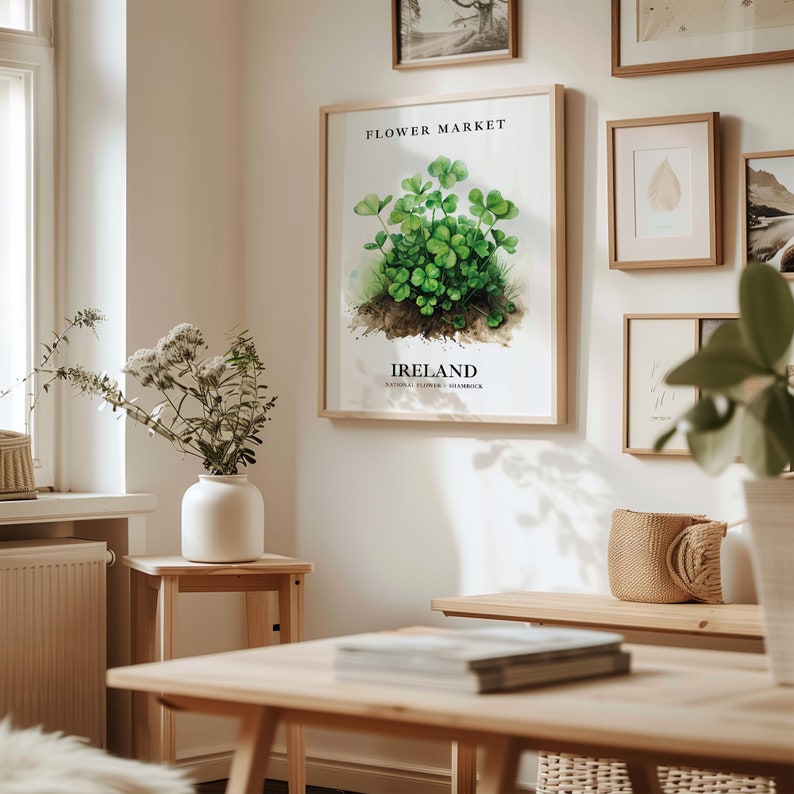 Shamrock Art Print: Ireland National Flower, Botanical Pastel Decor image 3