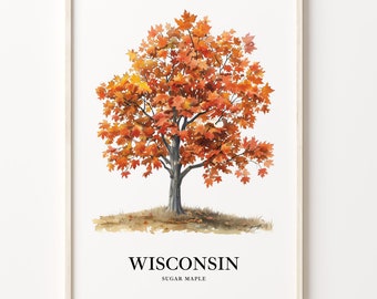 Sugar Maple Tree Art Print: Wisconsin State Symbol Wall Decor
