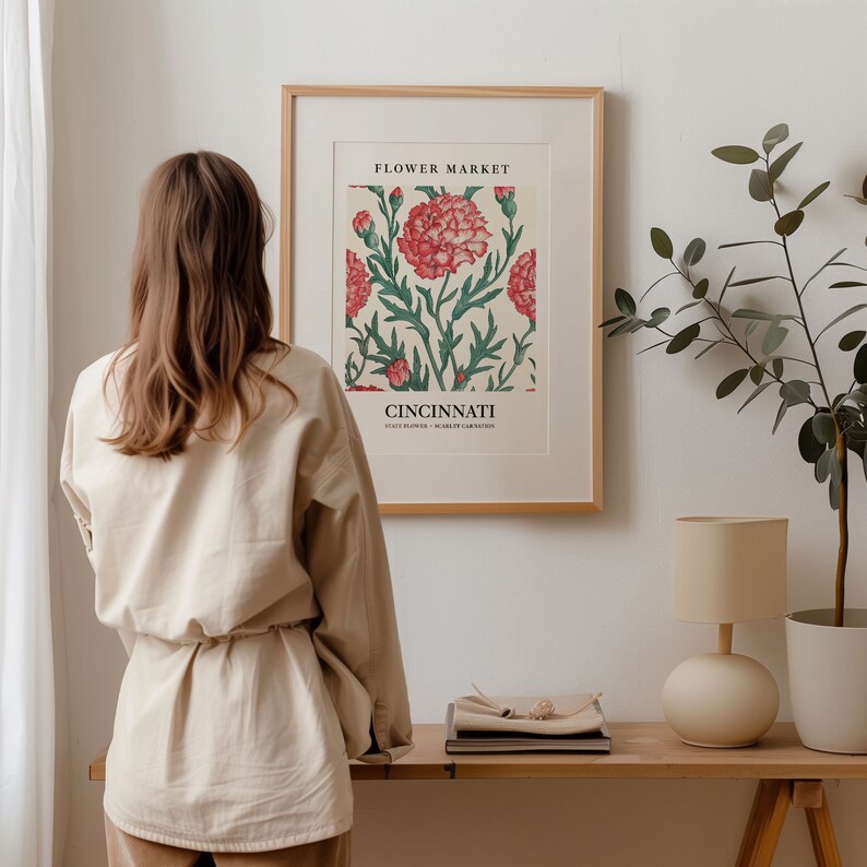 Cincinnati Flower Market Print: Scarlet Carnation Art, Ohio Home Decor 画像 6