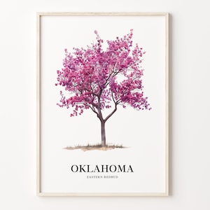 Eastern Redbud Tree Art Print, Oklahoma State Tree Wall Art, Nature Symbol Home Decor, Pine Tree Artwork, C31-3
