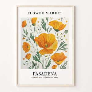 Pasadena Flower Market Art Print, California Poppy Wall Art, Botanical Pastel Artwork, Pasadena California Floral Decor, C31-251