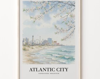Atlantic City Print, Watercolor Cityscape on 200 Gsm Matte Paper
