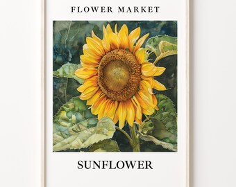 Sunflower Flower Market Art Print: Botanical Pastel Wall Decor
