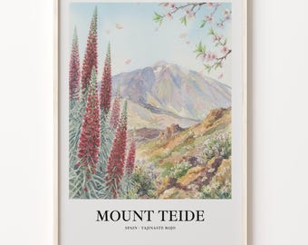 Mount Teide Poster, Watercolor Mountain Art on 200 Gsm Matte Paper