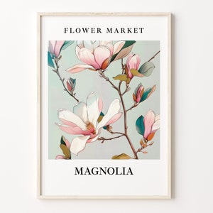Magnolia Flower Market Art Print, Botanical Pastel Artwork, Magnolia Wall Art, Floral Home Decor, Nature Illustration, C31-344