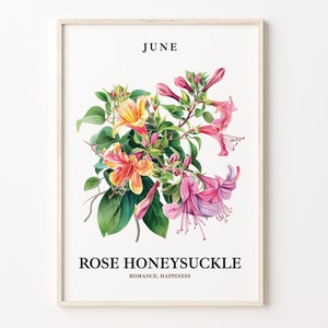 June Flower Market Art Print, Rose Honeysuckle Poster, 1960&#39;s Wall Art, Neutral Pastel Artwork, Floral Month Decor, C31-370