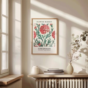 Cincinnati Flower Market Print: Scarlet Carnation Art, Ohio Home Decor 画像 2