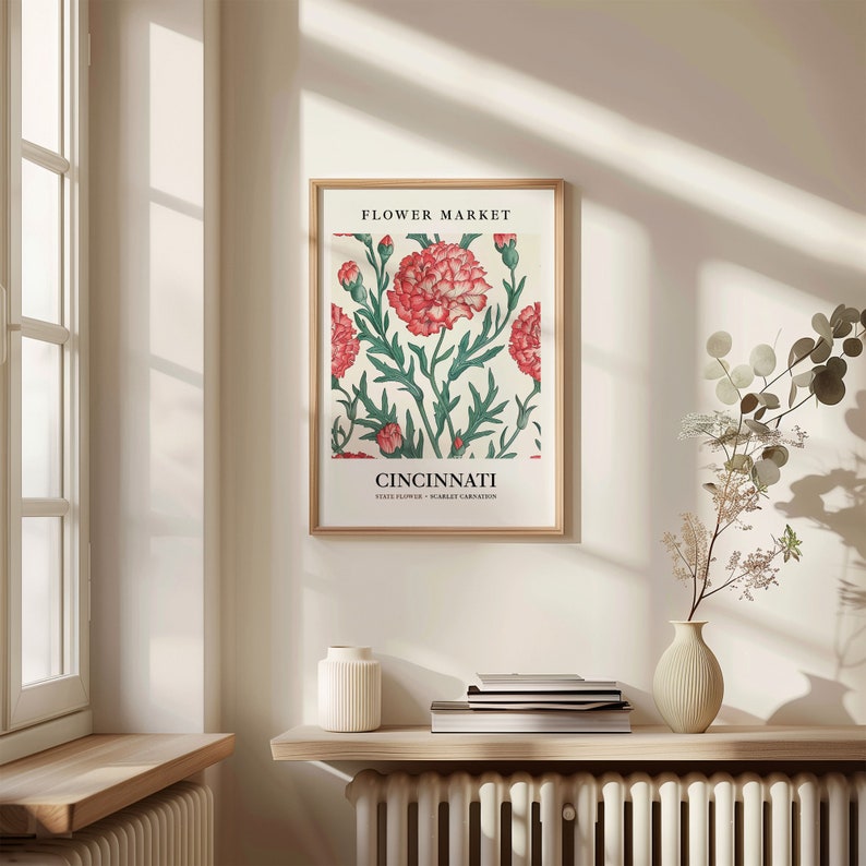 Cincinnati Flower Market Print: Scarlet Carnation Art, Ohio Home Decor 画像 2