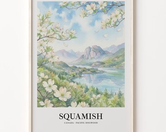 Watercolor Art Print, Squamish Landscape with Dogwood on 200 gsm Matte Paper