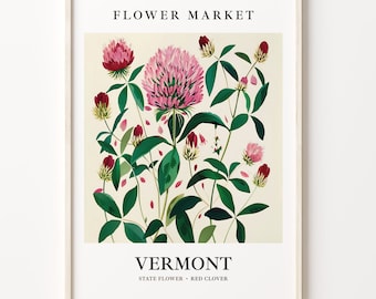 Red Clover Art Print: Vermont State Flower, Botanical Wall Decor