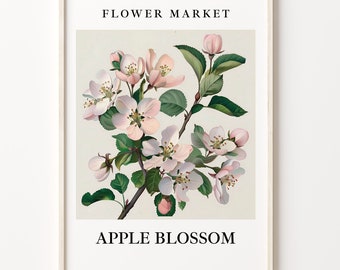 Apple Blossom Flower Market Print: Botanical Pastel Wall Art