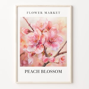 Peach Blossom Wall Art, Botanical Pastel Artwork, Flower Market Art Print, Peach Blossom Decor, C31-356