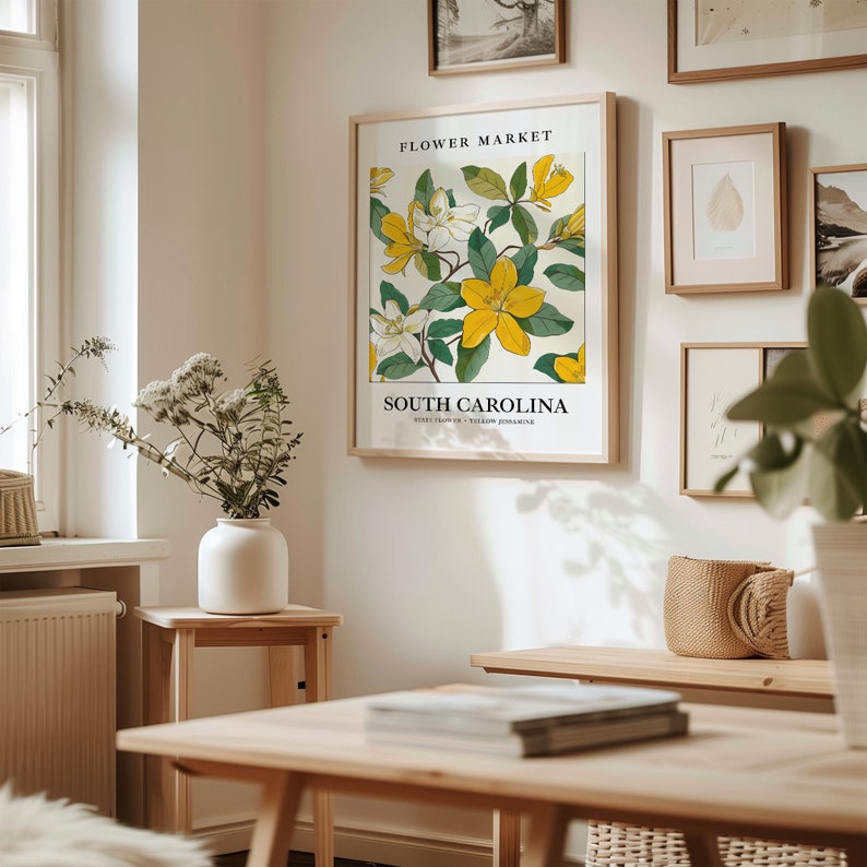 Yellow Jessamine Art Print: South Carolina State Flower, Botanical Pastel 画像 3