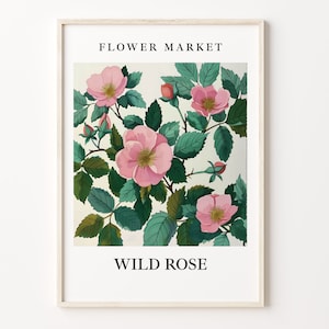 Impresión de arte del mercado de flores de rosas silvestres, obras de arte en colores pastel botánicos, arte de la pared de rosas silvestres, decoración floral del hogar, C31-341