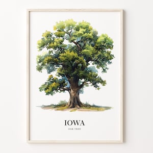 Iowa State Tree Art Print, Oak Tree Wall Art, Iowa Home Decor, State Tree Symbol Artwork, Nature Print, C31-40