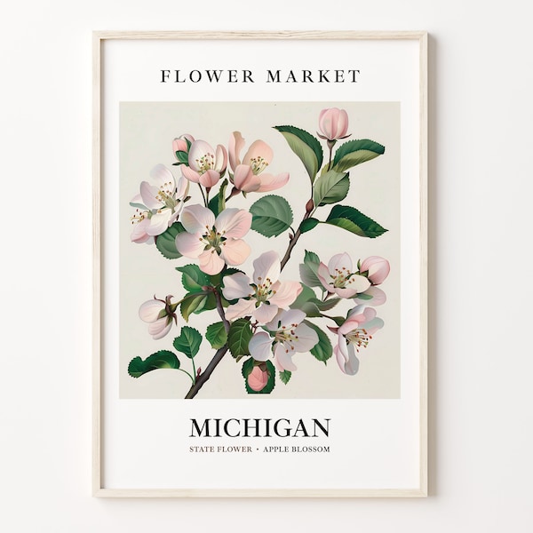 Michigan Apple Blossom Art Print: 1960s Botanical Wall Decor
