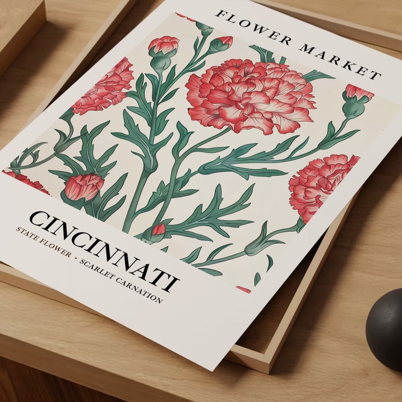 Cincinnati Flower Market Print: Scarlet Carnation Art, Ohio Home Decor 画像 7