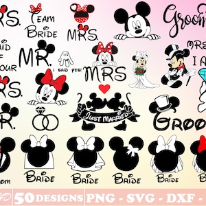 50+ Mickey Minnie Bride Svg Bundle Layered Item, Wedding Clipart, Cricut, Digital Vector Cut File, Svg, Png Dxf, Eps Files