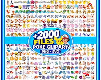 Poke SVG Clipart Bundle, Cricut Cut Files, Font Files (Instant Download)