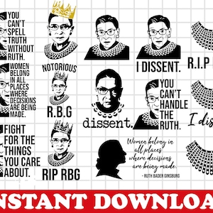 15+ Ruth Bader Ginsburg RBG Svg Bundle Layered Item, Clipart, Cricut, Digital Vector Cut File, Svg, Png, Dxf, Eps Files