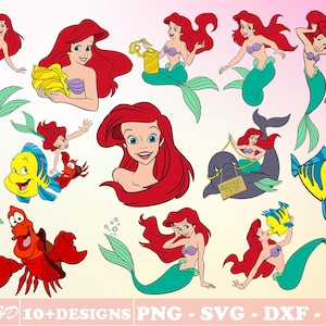 10+ Desings The Little Mermaid Svg Bundle Layered Item, Ariel Svg Clipart, Cricut, Digital Vector Cut File, Svg, Png, Dxf, Eps Files