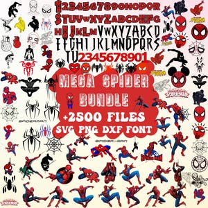 2500+ Files Spiderman Bundle Layered Item, Spiderman Font,  Spider Man Clipart Cut File, +190 Unique Designs