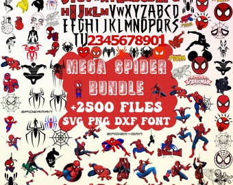 2500+ Files Spiderman Bundle Layered Item, Spiderman Font,  Spider Man Clipart Cut File, +190 Unique Designs