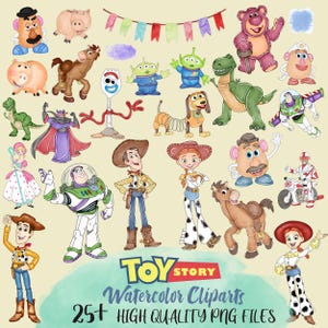 トイストーリーの水彩画Pngクリップアート、トイストーリーのPngデジタルファイル、クリップアートPngファイル、バズ・ライトイヤー、ウッディ、ジェシー、スリンキーなど