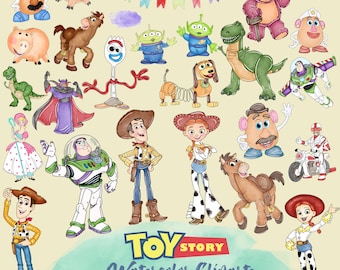 Toy Story Watercolor Png Clipart, Toy Story Png Digital File, Clip Art Png Files, Buzz Lightyear, Woody, Jessie, Slinky and more