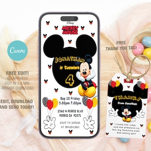 Bearbeitbare Mickey Mobile Geburtstagseinladungsvorlage, Einladungen zur Geburtstagsfeier, Digitale Kinderparty einladen, Sofortiger Download Evite Geburtstagskarte
