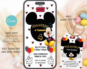 Editable Mickey Mobile Birthday Invitation Template, Birthday Party Invitations, Digital Kids Party Invite, Instant Download Evite Bday Card