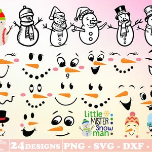 24 Designs Snowman Svg Bundle, Little Mister Snow Man Silhouette, Snowman Face Layered Item, Clipart, Digital Cricut Vector Cut File