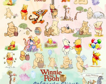 Classic Winnie The Pooh Png Clipart Bundle, Digital Watercolor Winnie Cliparts File, Winnie, Piglet, Eeyore.. High Quality INSTANT DOWNLOAD